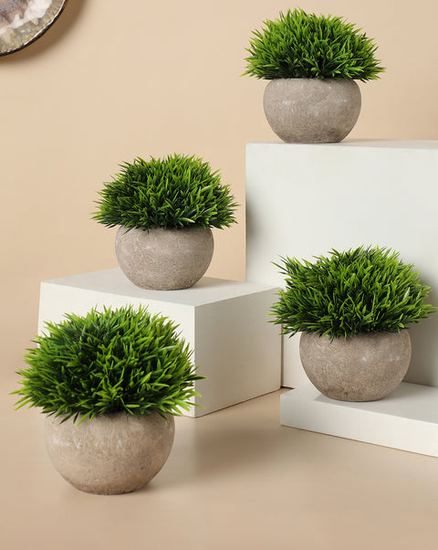 Faux Foliage In Grey Rustic Ceramic Pot | Set Of 4