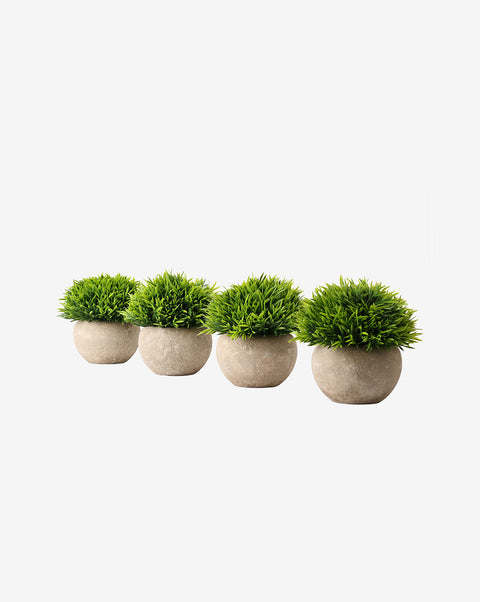 Faux Foliage In Grey Rustic Ceramic Pot | Set Of 4