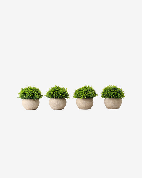 Faux Foliage In Grey Rustic Ceramic Pot | Set Of 4