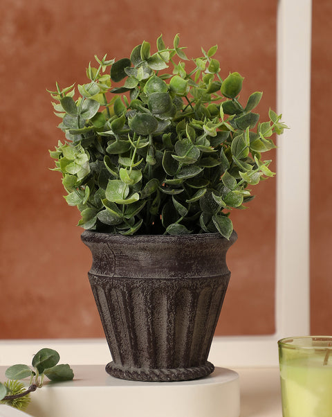 Faux Foliage In Rustic Brown Ceramic Pot