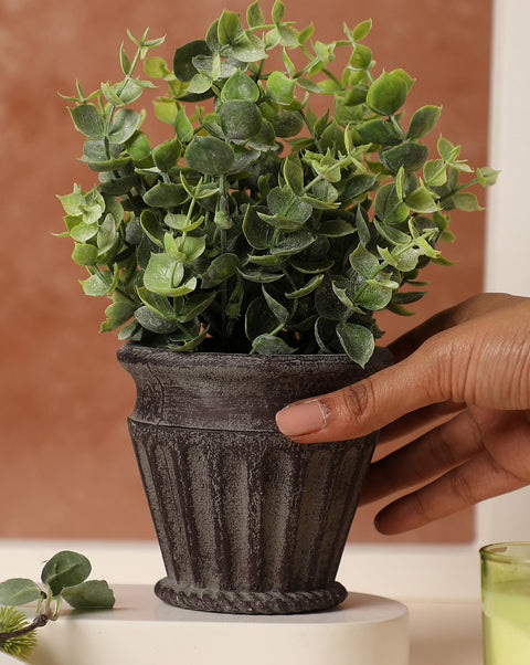 Faux Foliage In Rustic Brown Ceramic Pot