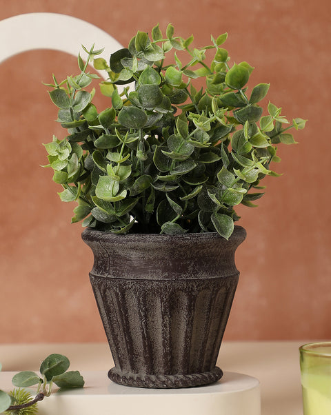 Faux Foliage In Rustic Brown Ceramic Pot