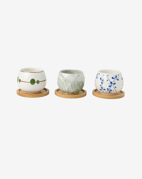 MULTICOLOURED MARBLE & ABSTRACT DESIGN ROUND CERAMIC POTS