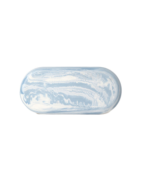 White and Blue Marble Oval-Rectangle Shaped Ceramic Tray