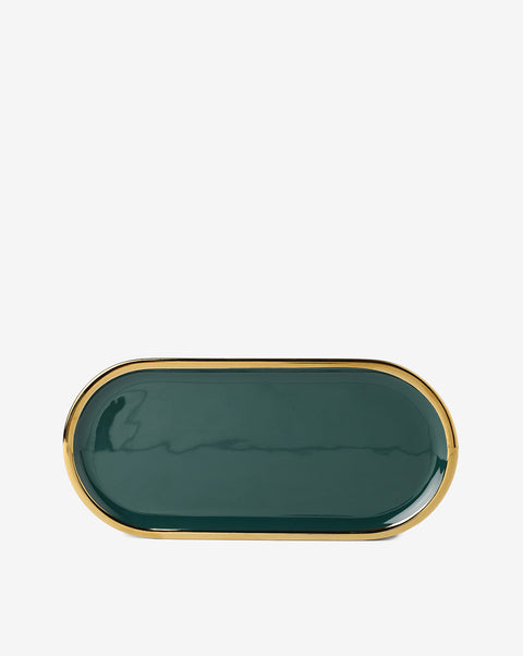 Green And Gold Rectangular Ceramic Tray