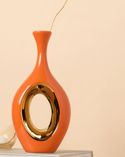 Orange And Gold Abstract Shaped Ceramic Vase