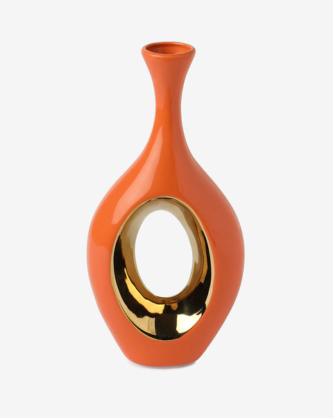 Orange And Gold Abstract Shaped Ceramic Vase