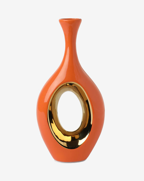 Orange And Gold Abstract Shaped Ceramic Vase