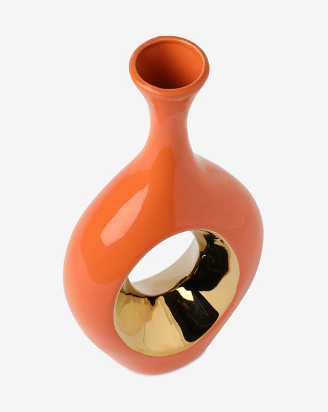 Orange And Gold Abstract Shaped Ceramic Vase