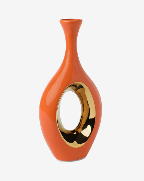 Orange And Gold Abstract Shaped Ceramic Vase