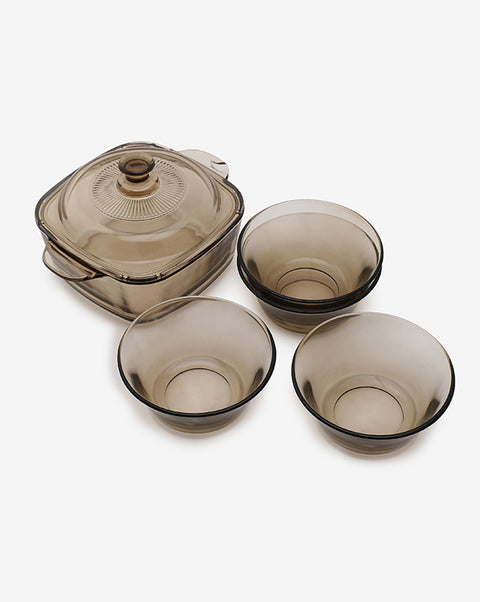 Black Solid Stained Glass Serveware Set | Pack Of 5