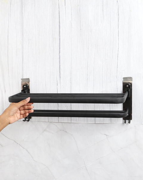 Black Solid Stainless Steel Towel Rack