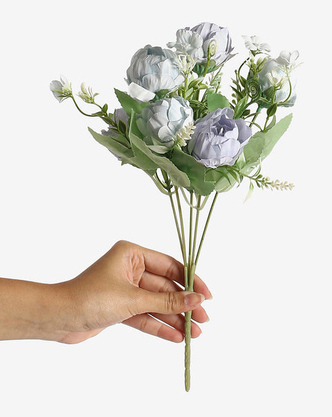 Blue Peonies Faux Decorative Flower Bouquet | PACK OF 1