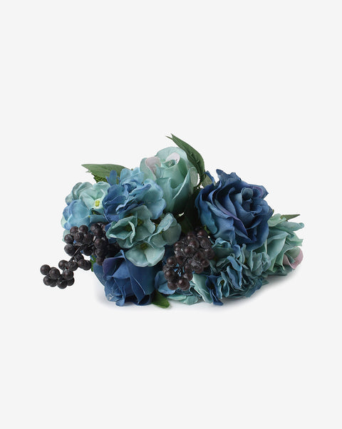 Blue & Aqua Rose Faux Decorative Flower Bouquet | PACK OF 6