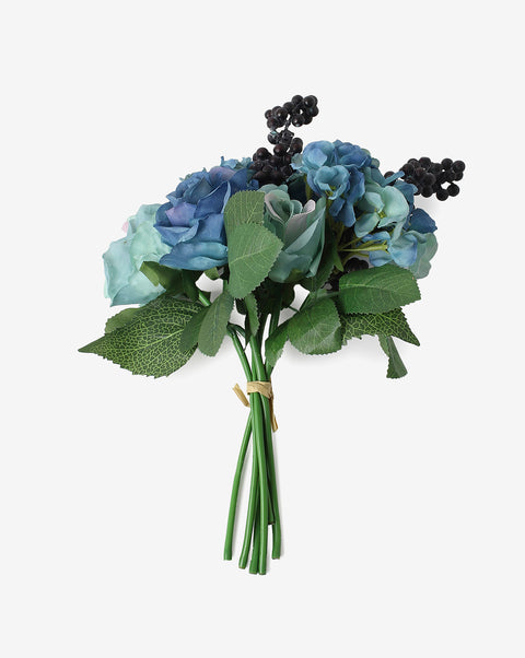 Blue & Aqua Rose Faux Decorative Flower Bouquet | PACK OF 6