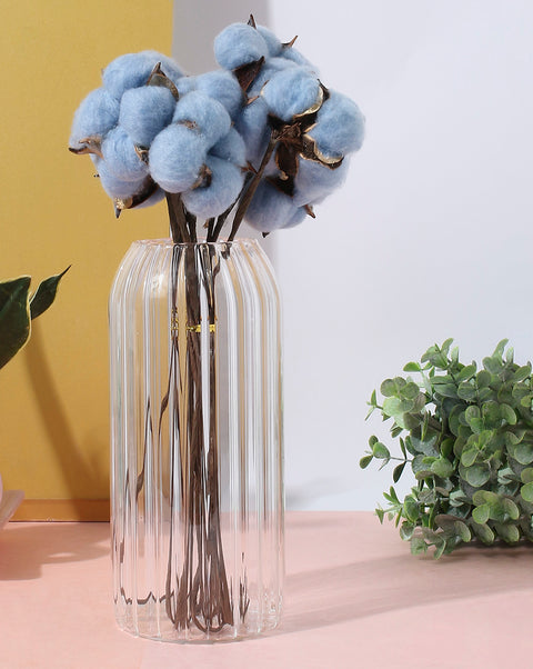 Blue Faux Cotton Decorative Flower Bouquet | PACK OF 10