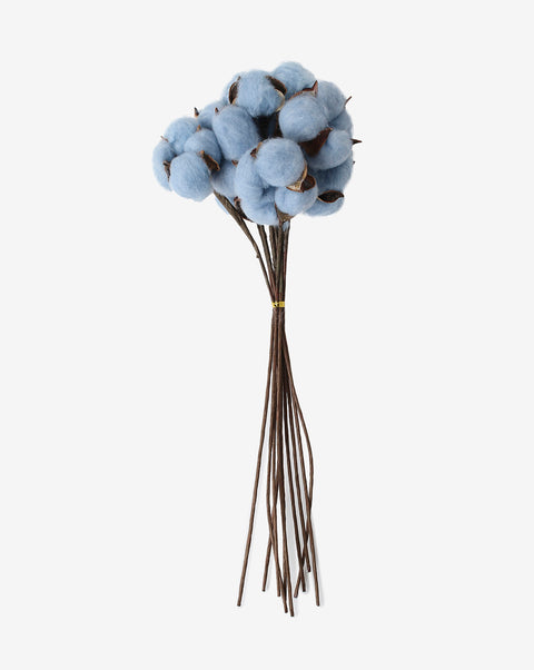 Blue Faux Cotton Decorative Flower Bouquet | PACK OF 10