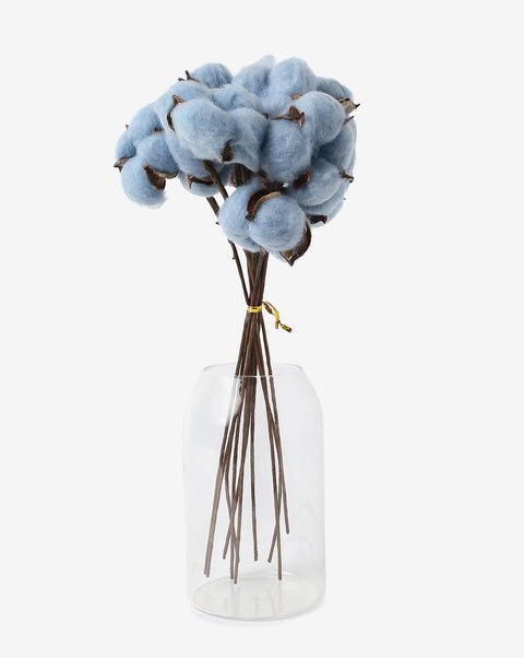 Blue Faux Cotton Decorative Flower Bouquet | PACK OF 10