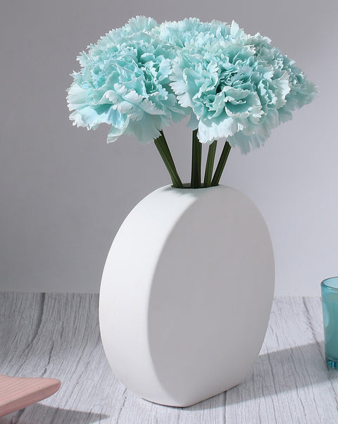 Blue Carnation Faux Decorative Flower Bouquet | PACK OF 6