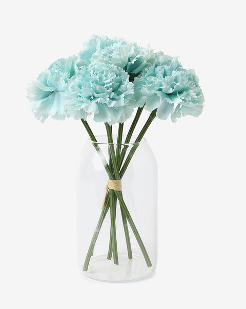 Blue Carnation Faux Decorative Flower Bouquet | PACK OF 6