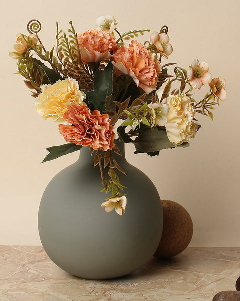 Yellow & Orange Carnation Faux Decorative Flower Bouquet | PACK OF 1