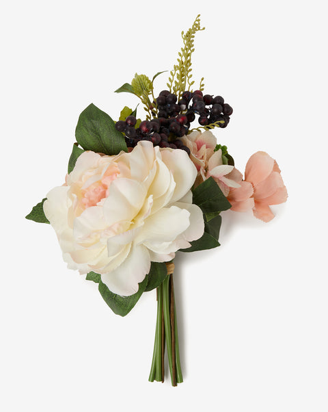 White & Peach Pink Rose Faux Decorative Flower Bouquet | PACK OF 6