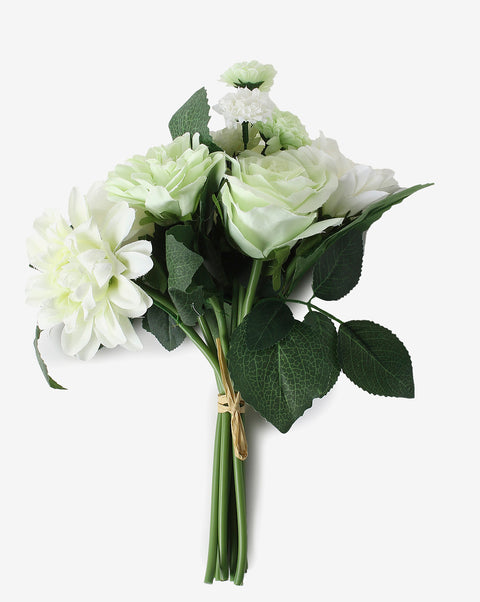 White Rose & Carnation Faux Decorative Flower Bouquet | PACK OF 10