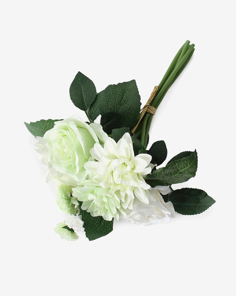 White Rose & Carnation Faux Decorative Flower Bouquet | PACK OF 10