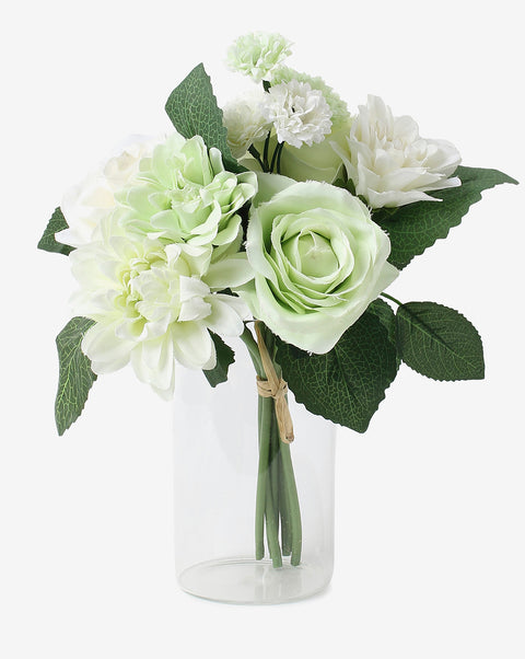 White Rose & Carnation Faux Decorative Flower Bouquet | PACK OF 10