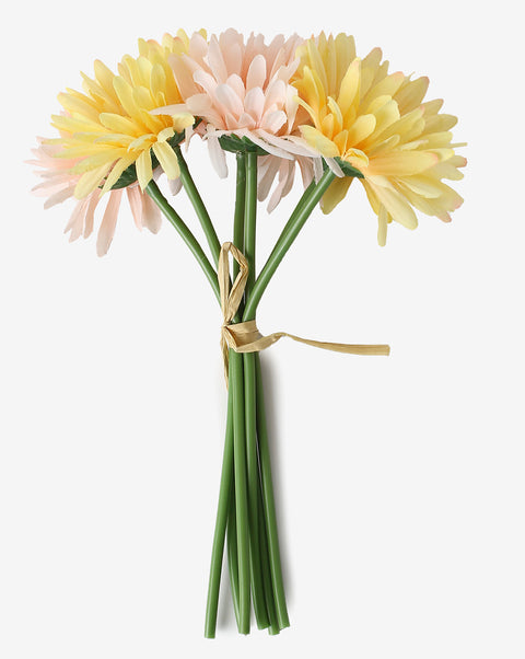 Yellow & Peach Daisy Faux Decorative Flower Bouquet | PACK OF 6