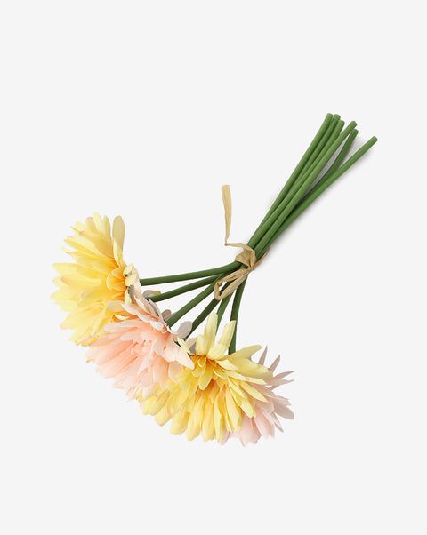 Yellow & Peach Daisy Faux Decorative Flower Bouquet | PACK OF 6