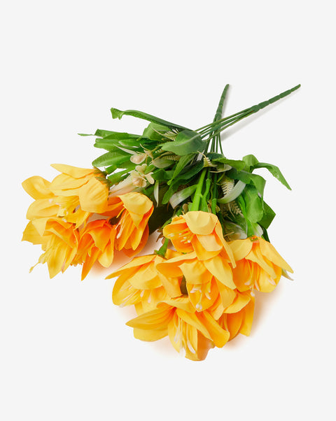 Yellow Lily Faux Decorative Flower Bouquet | PACK OF 2