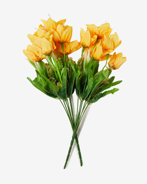 Yellow Lily Faux Decorative Flower Bouquet | PACK OF 2