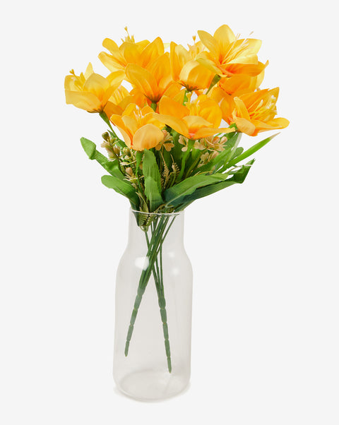 Yellow Lily Faux Decorative Flower Bouquet | PACK OF 2