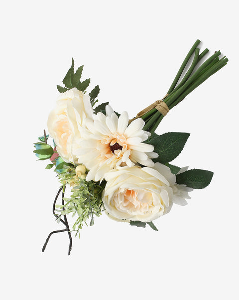 White & Peach Rose & Daisy Faux Decorative Flower Bouquet | PACK OF 9