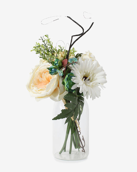 White & Peach Rose & Daisy Faux Decorative Flower Bouquet | PACK OF 9