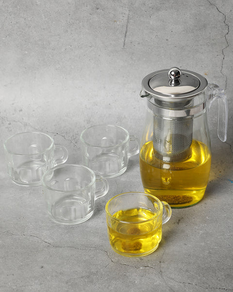 Solid Glass Teapot & Cup Set | Pack Of 5