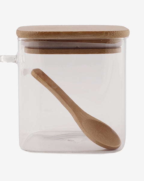 Solid Glass Storage Jar With Wooden Lid Set | Pack Of 3