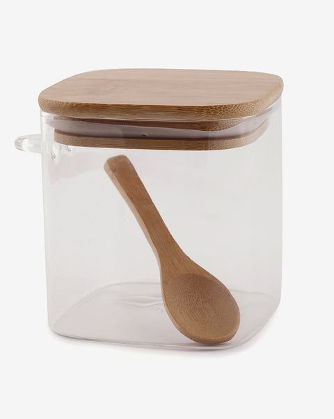 Solid Glass Storage Jar With Wooden Lid Set | Pack Of 3