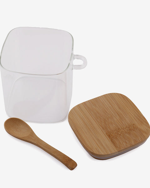 Solid Glass Storage Jar With Wooden Lid Set | Pack Of 3