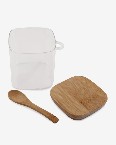 Solid Glass Storage Jar With Wooden Lid Set | Pack Of 3