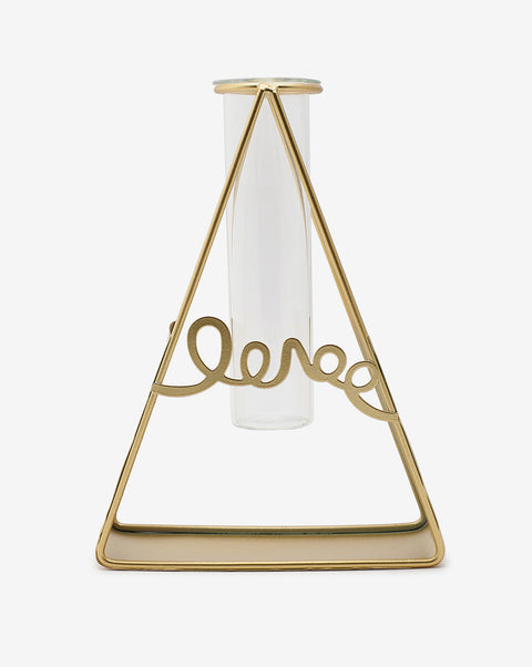 Gold Solid Triangle Metal Glass Test Tube Vase | Pack Of 1