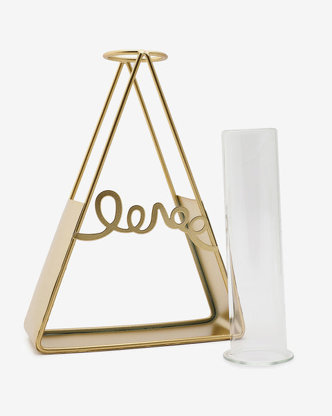 Gold Solid Triangle Metal Glass Test Tube Vase | Pack Of 1