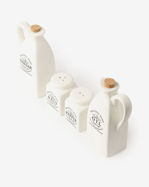 White Solid Printed Ceramic Salt & Pepper Vinegar Oil Storage Accessories | Pack Of 4