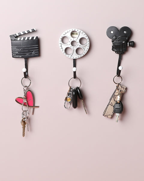 Black & White Textured Cinema Ceramic Key Holder | Pack Of 3