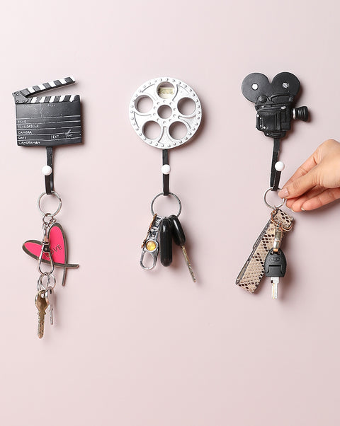 Black & White Textured Cinema Ceramic Key Holder | Pack Of 3