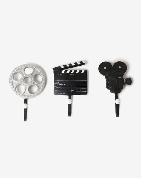 Black & White Textured Cinema Ceramic Key Holder | Pack Of 3