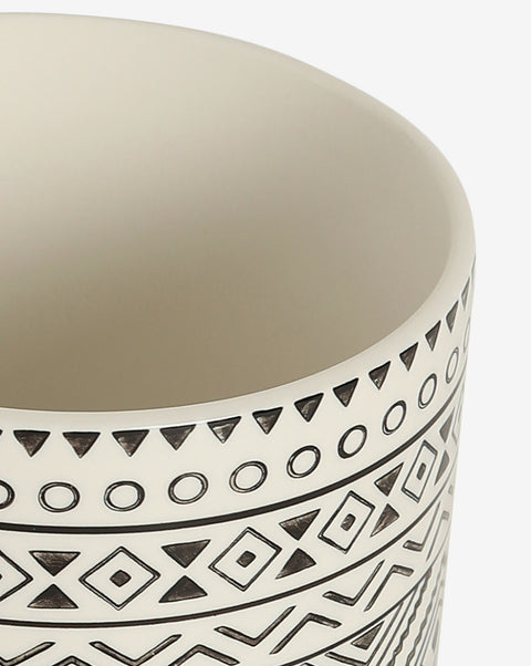 Black & White Aztec Printed Ceramic Planter With Black Metal Stand | Pack Of 1