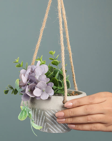 Grey Textured Ceramic Hanging Planter | Pack Of 1