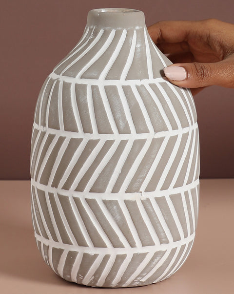 Grey Textured Minimalistic Ceramic Vase | Pack Of 1